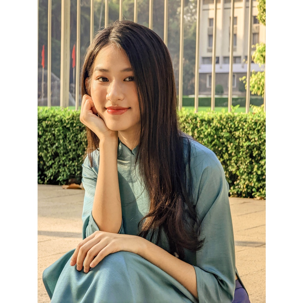 Set Áo Dài Rosemary Lụa Tây Thi Xanh Lam