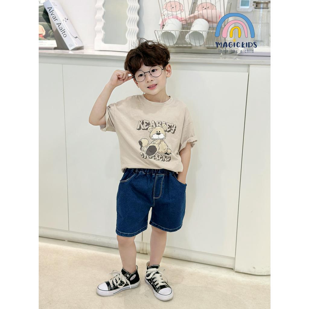 Quần short đùi jean cho bé trai Magickids cạp chun form rộng size đại 34kg Quần áo trẻ em đi học đi chơi QĐ23010