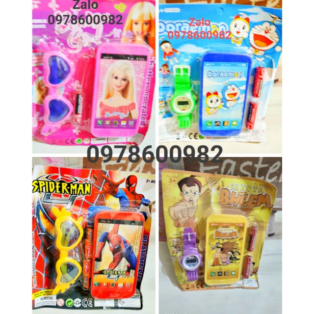 Vỉ đồ chơi 2in 1 điện thoại đồng hồ or kính kèm pin