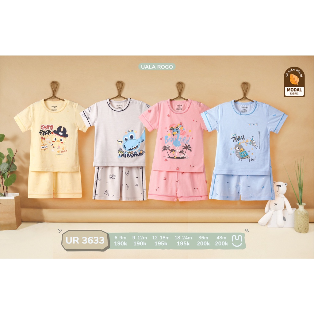 Bộ QA cộc tay UalaRogo chất liệu Modal họa tiết ngộ nghĩnh cho bé 6 tháng đến 4 tuổi
