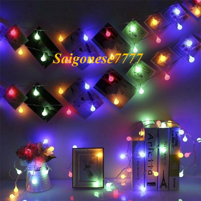 Dây Đèn Xài Điện Dài 10 Mét 52 Bóng Đèn Tròn Cherry Ball Đổi Màu Chớp Nháy Decoration String Led light