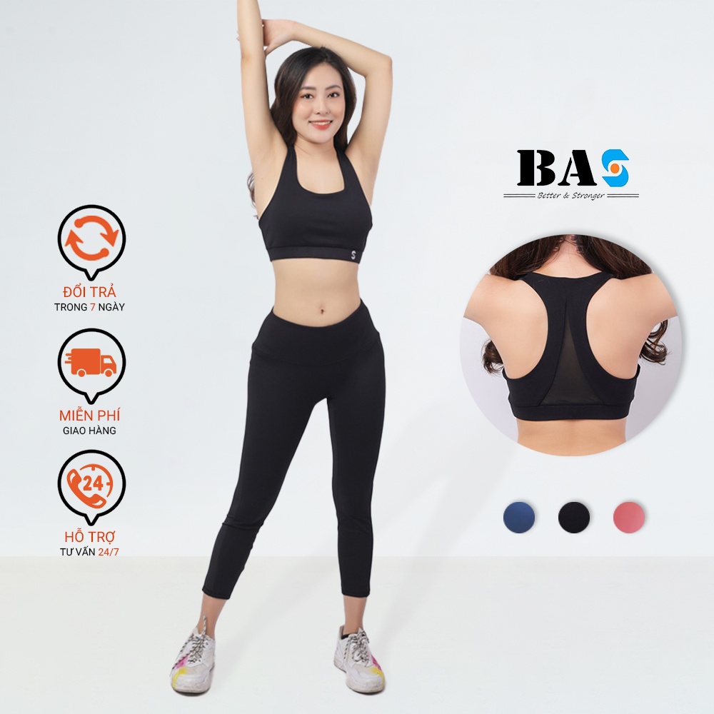 Set thể thao tập gym, yoga, Aerobic chuyên nghiệp BAS chất thun co giãn phối lưới độc đáo - S40035