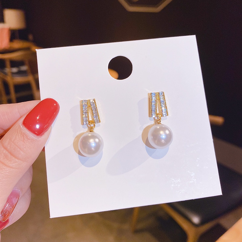 Bông Tai Mạ Bạc 925 Đính Ngọc Trai Phong Cách Hàn Quốc