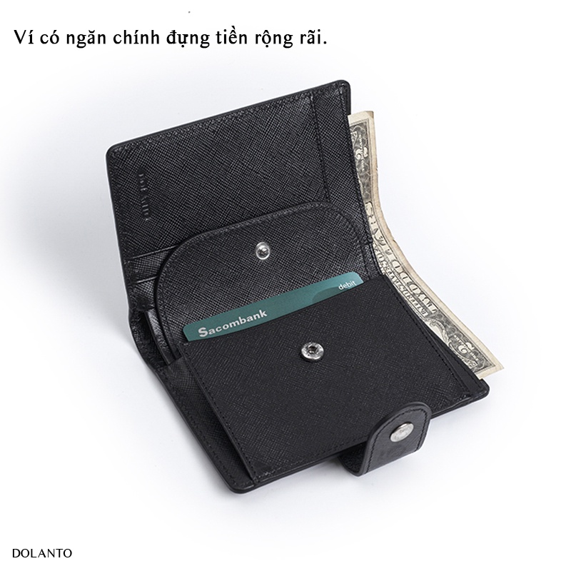 Ví Nữ Đựng Thẻ LISA Đẹp Da Saffiano Cầm Tay Mini Nhiều Ngăn Card Holder Cao Cấp Chống Thấm Bò Thật Nam Nút Bấm DOLANTO