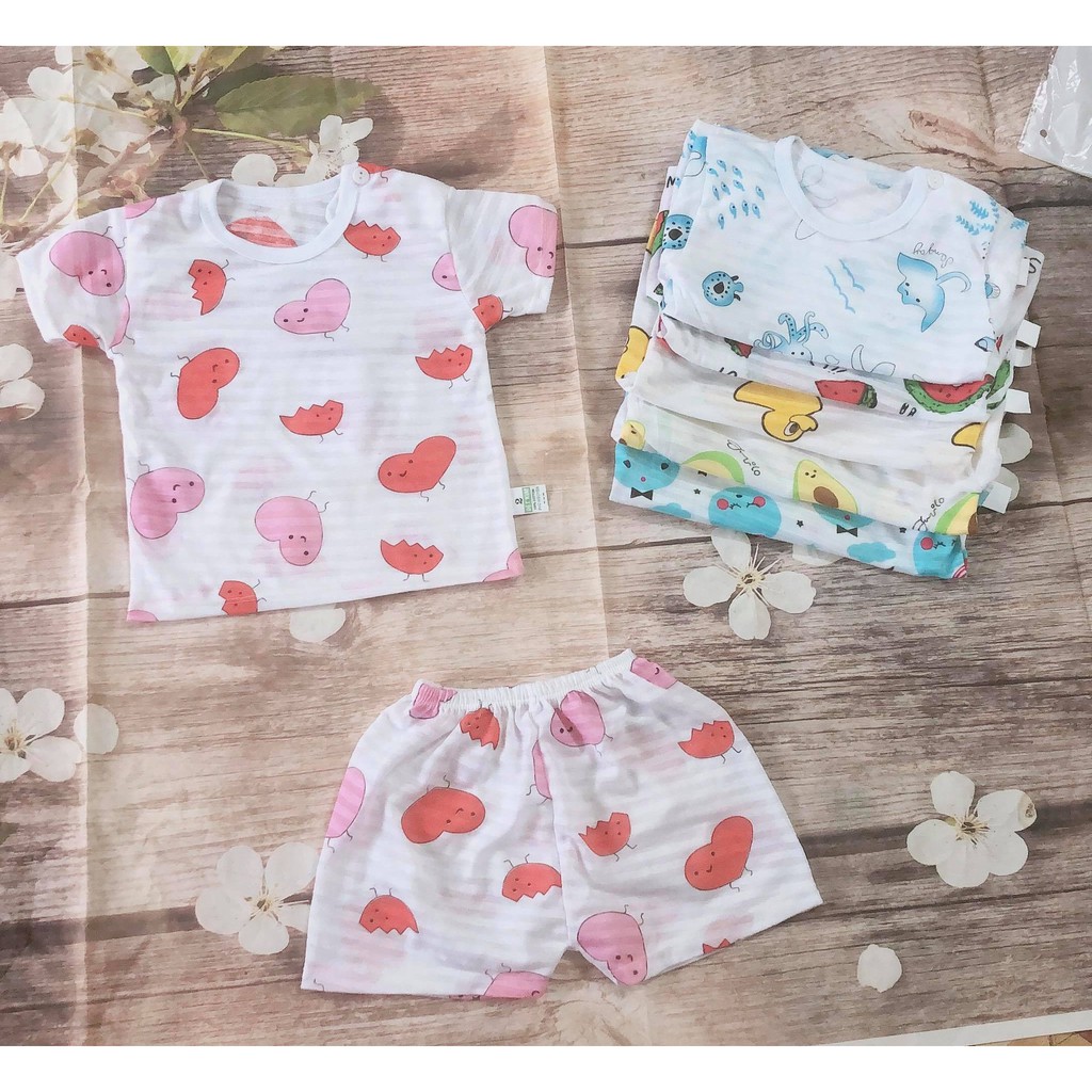 Sợi Tre Đẹp -Sét 5 bộ quần áo cộc tay sợi tre mùa hè cho trẻ sơ sinh-chất thấm hút mồ hôi- vải co giãn 4 chiều