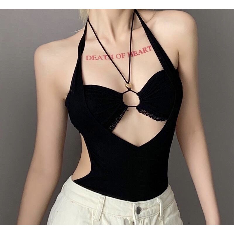 (SẴN ĐEN M) Áo liền thân cut ngực eo sexy | BigBuy360 - bigbuy360.vn