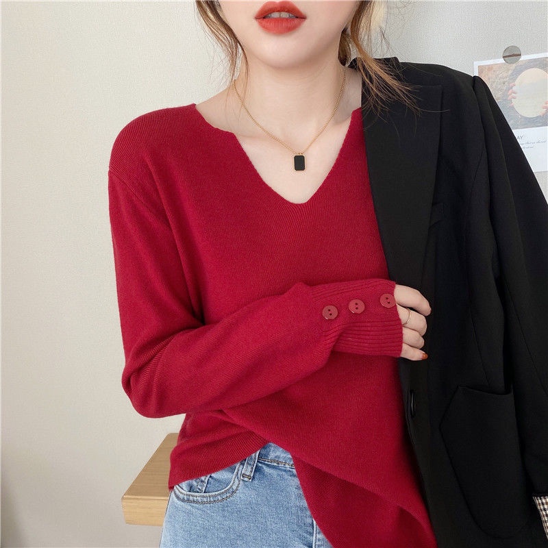 Áo sweater cổ chữ V thời trang thu đông  tùy chọn màu sắc dành cho nữ