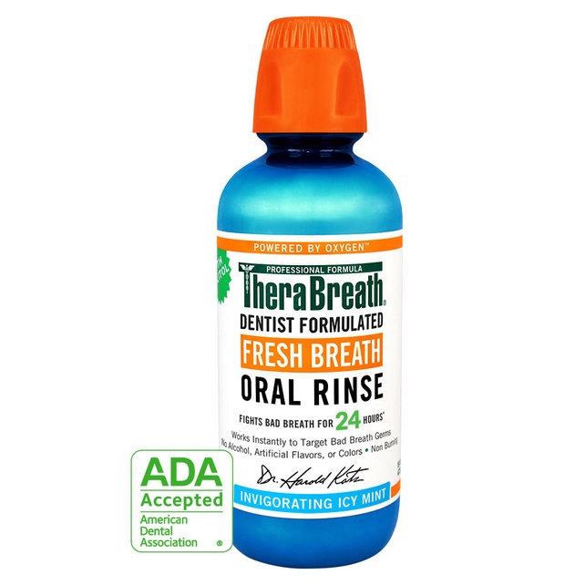 Nước súc miệng TheraBreath 473ml. TheraBreath Fresh Breath Oral Rinse, Icy Mint, 16 Ounce Bottle