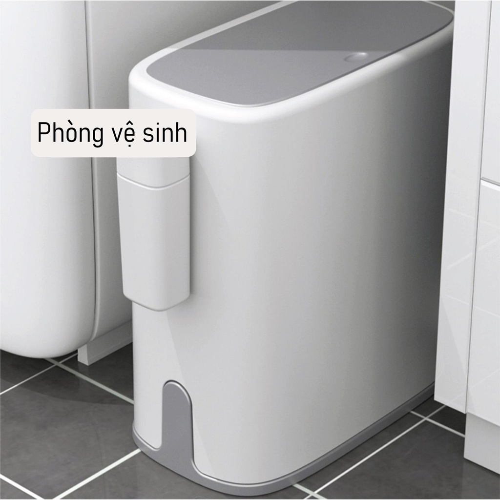 Thùng rác cho không gian hẹp SUPO Mart 15L, thùng rác nắp lật gọn gàng nhựa ABS cứng cáp, có lõi ngăn phân loại rác