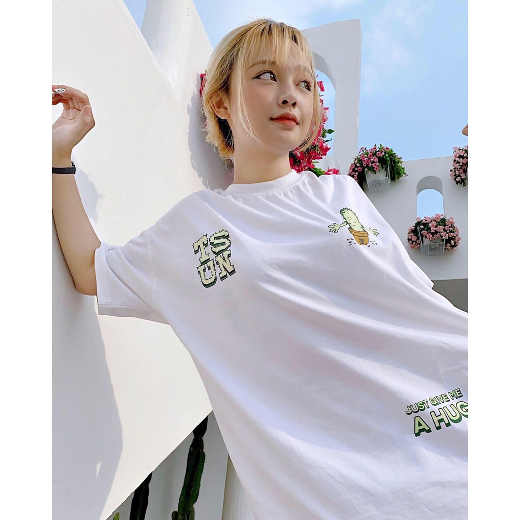 Áo thun Unisex tay lỡ dáng rộng in hình xương rồng, chất cotton cao cấp co giãn 4 chiều phong cách Ulzzang | BigBuy360 - bigbuy360.vn