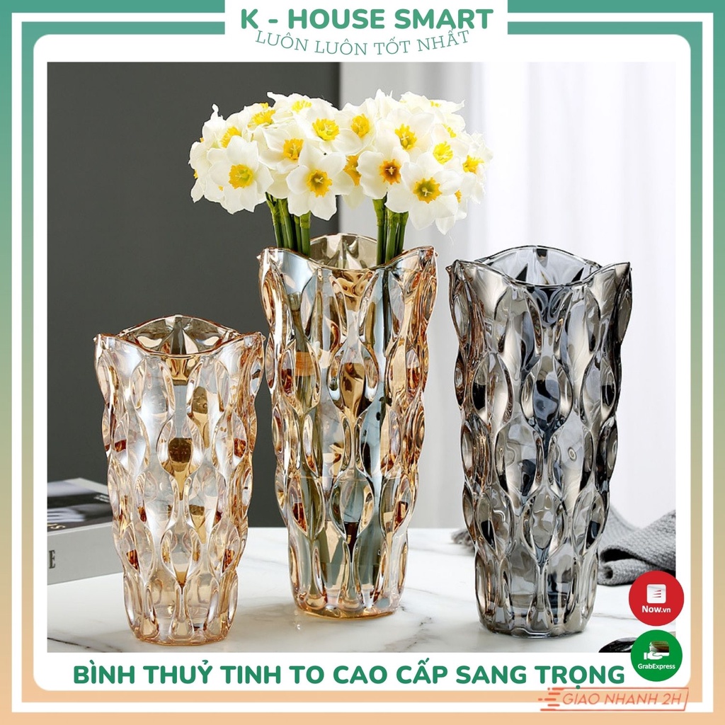 Bình hoa thuỷ tinh to decor chất dày dặn cao cấp màu sắc sang trọng cắm hoa đẹp