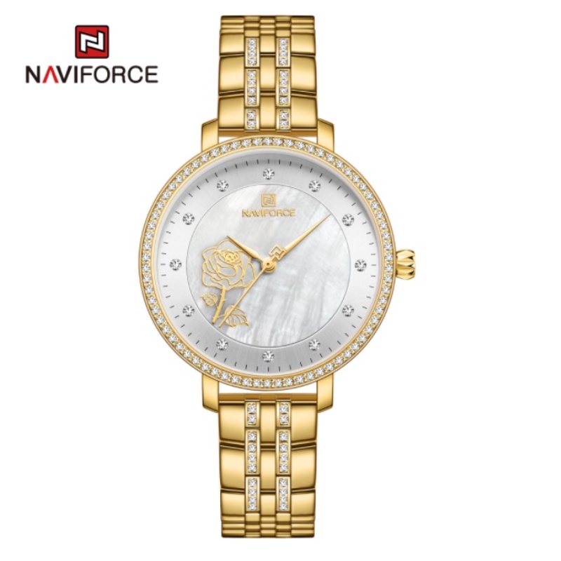 NAVIFORCE NF5017 Dây đeo bằng da Ngày trong tuần Thường không thấm nước Đồng hồ nữ thạch anh