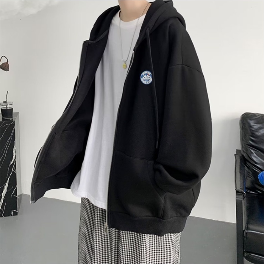 Áo Khoác dây kéo nam Có Nón Dáng Rộng Màu Trơn áo hoodie dây kéo Phối Khóa Kéo Đơn Giản Thời Trang Hàn Quốc áo khoác hoodie nam nữ