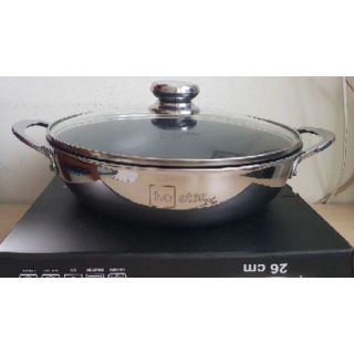 Chảo inox 2 quai đáy liền thân 26cm kèm nắp