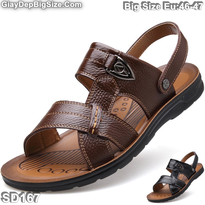 Giày sandal da bò (xăng đan) dép quai hậu big size cỡ lớn EU:45-46 cho nam chân to