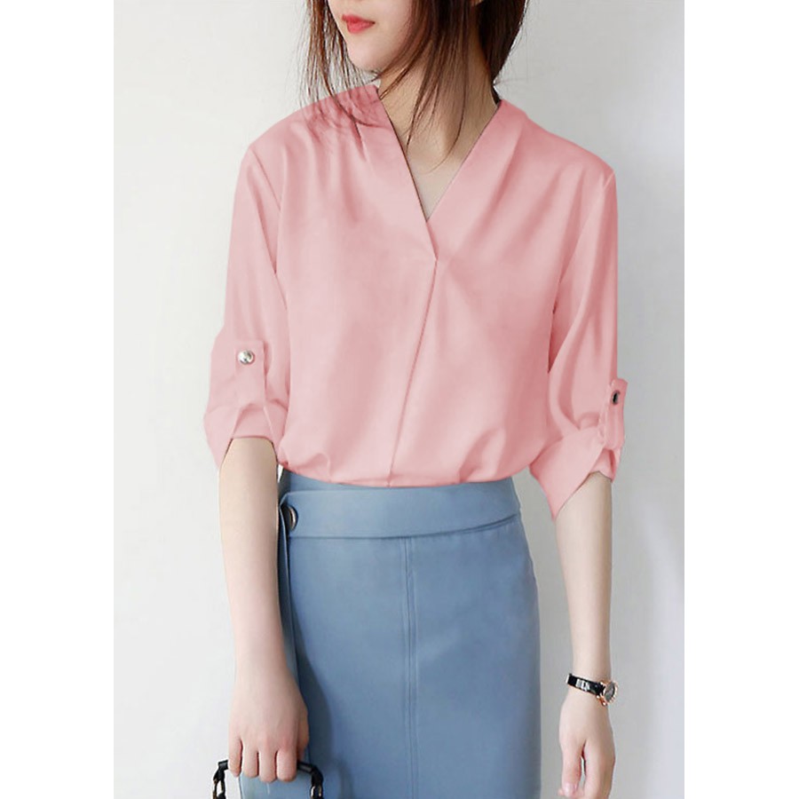 ÁO SƠ MI CÔNG SỞ KIỂU ÁO SƠ MI CỔ ĐẮP CHÉO PHỐI NÚT ROMI 3084 3099