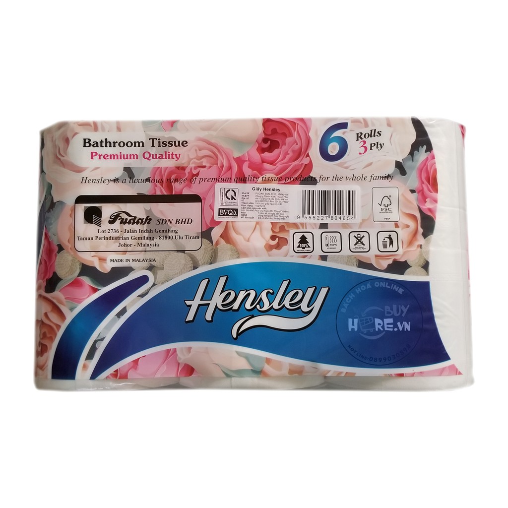 Combo 2 lốc Giấy Vệ Sinh Hensley 6 Cuộn 3 Lớp