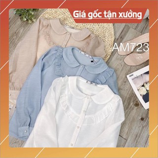 Áo sơ mi tơ xước cổ sen- áo sơ mi công sở kiểu giá rẻ