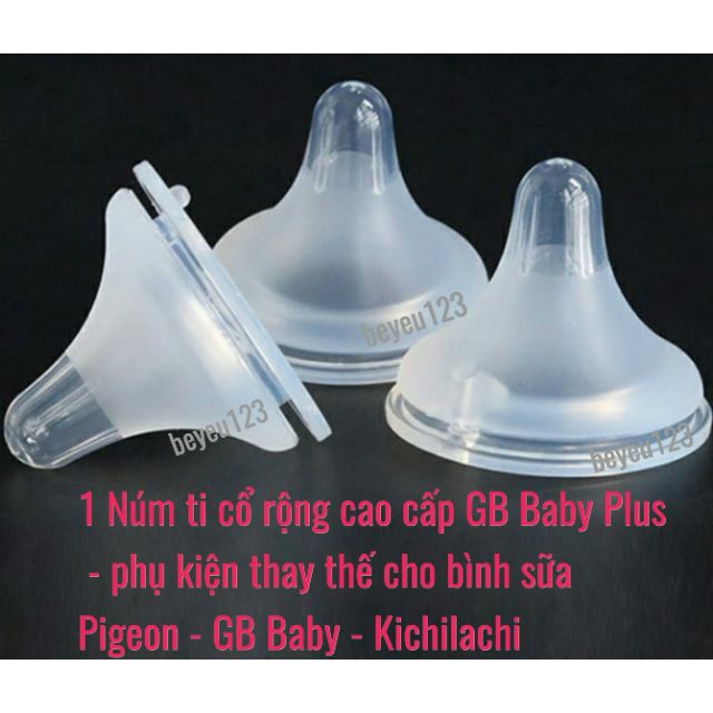 Núm ti cổ rộng cao cấp Plus - ngang cổ 5cm phụ kiện cho bình sữa Pigeon - Lansinoh - GB Baby - Kichi