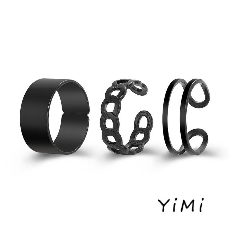 Set 3 nhẫn đeo tay từ kim loại phong cách Hip Hop cá tính cho nữ