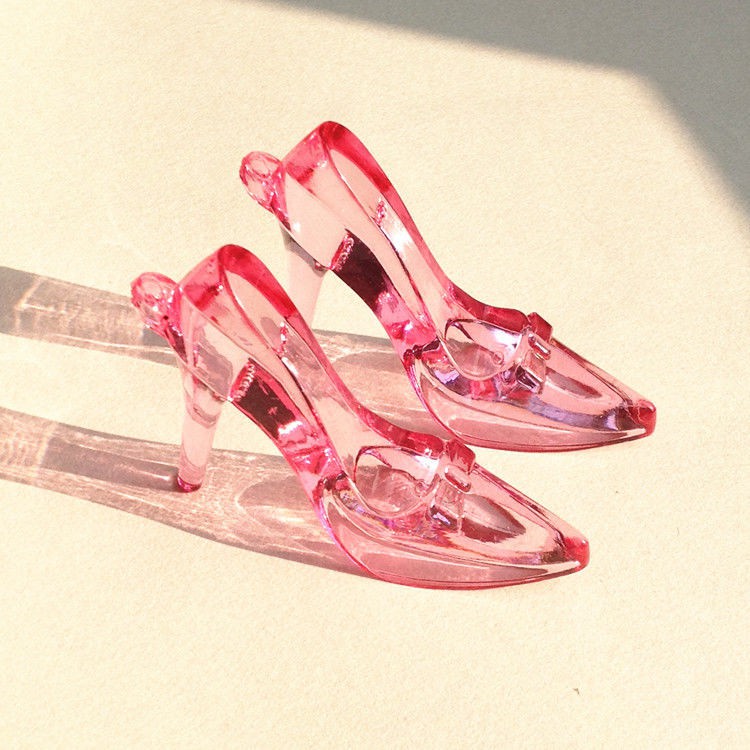 Giày cao gót pha lê Cinderella trẻ em mặt dây chuyền hạt acrylic trong suốt cho bé gái chơi nhà đồ đá quý
