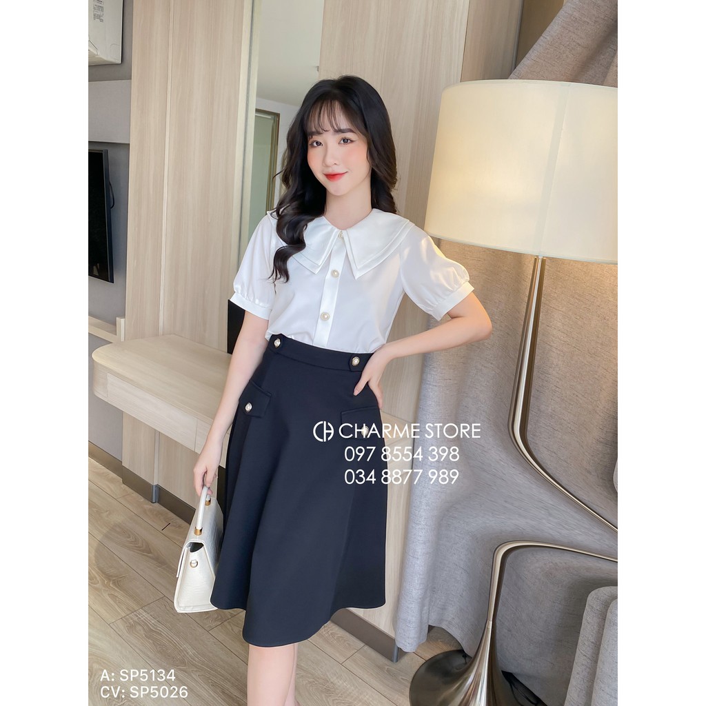 Áo nữ Charme thiết kế sơ mi cổ 2 tầng 5134