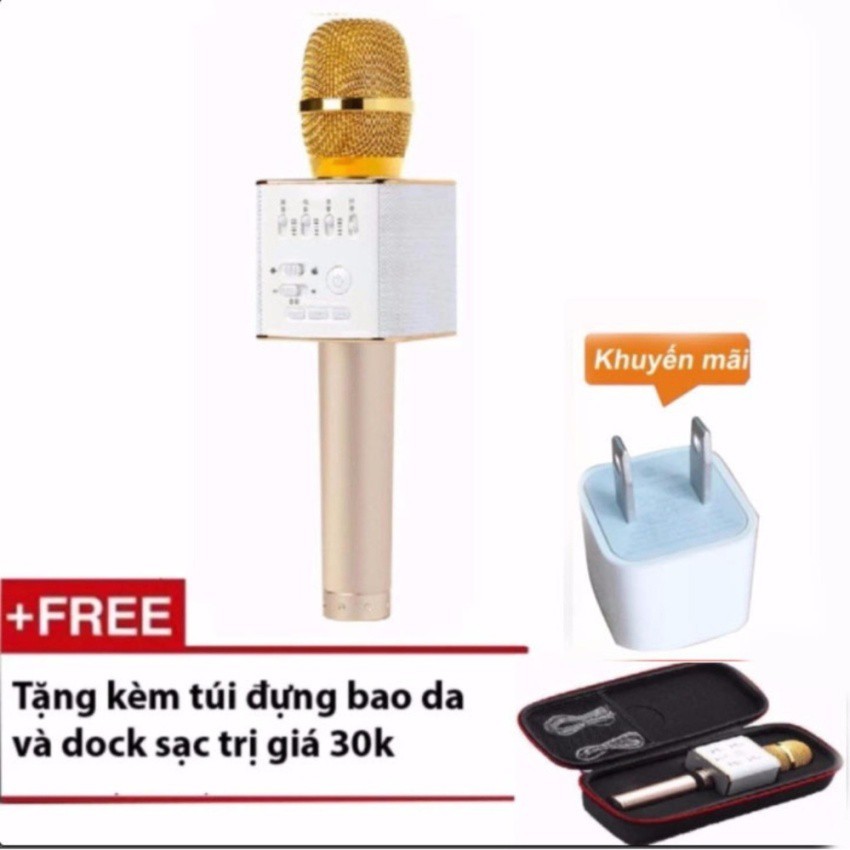 (SIÊU GIẢM GIÁ) Microphone KARAOKE Bluetooth Micro Q9 + Tặng kèm bao da và dock sạc 5V-0,6A