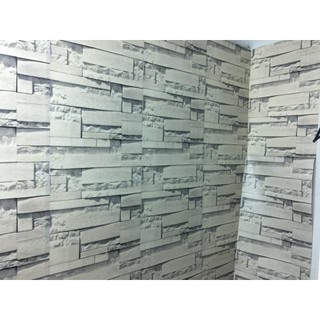 combo 10m giấy dán tường giả đá 3d xám