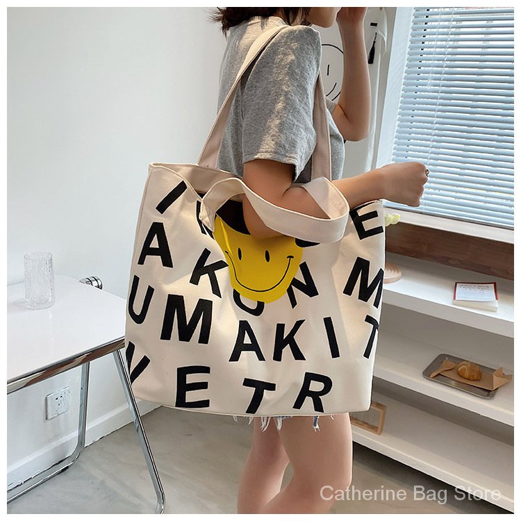 Túi Xách Khóa Kéo Vải Bạt Hình Mặt Cười Hoạt Hình Cỡ Lớn sc4241