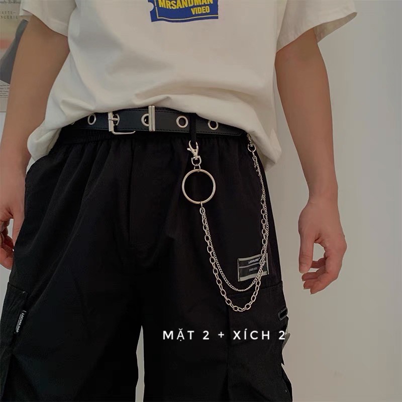 Thắt lưng kèm dây chain xích nam nữ Unisex - dây lưng nịt nhiều lỗ khoen tròn kèm xích treo túi quần Lulu shop