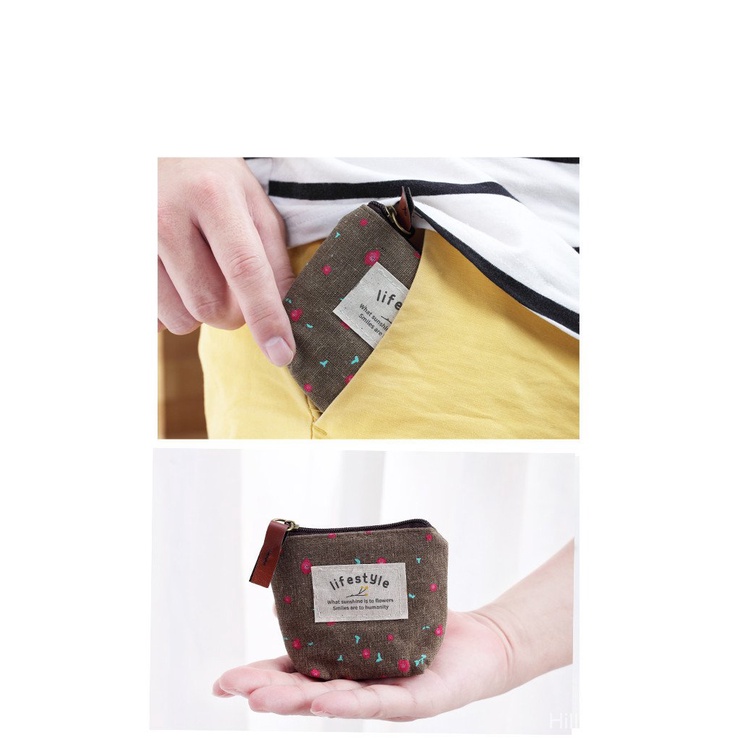Ví Đựng Tiền Xu / Thẻ / Chìa Khóa Mini Họa Tiết Hoa Hoạt Hình Phong Cách Nhật Hàn