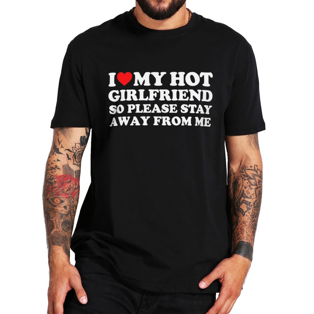 GILDAN Set 100 Tấm Vải Cotton Mềm Mại Oversize In Chữ I Love My Hot Girlfriend So Stay Away Vui Nhộn Phong Cách Vintage Hàn Quốc