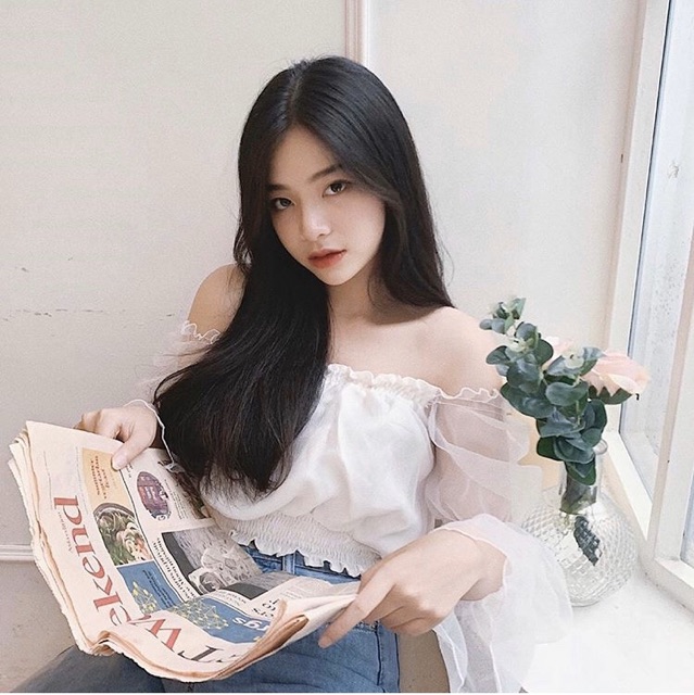 Áo voan lưới nhún tay bẹt vai
