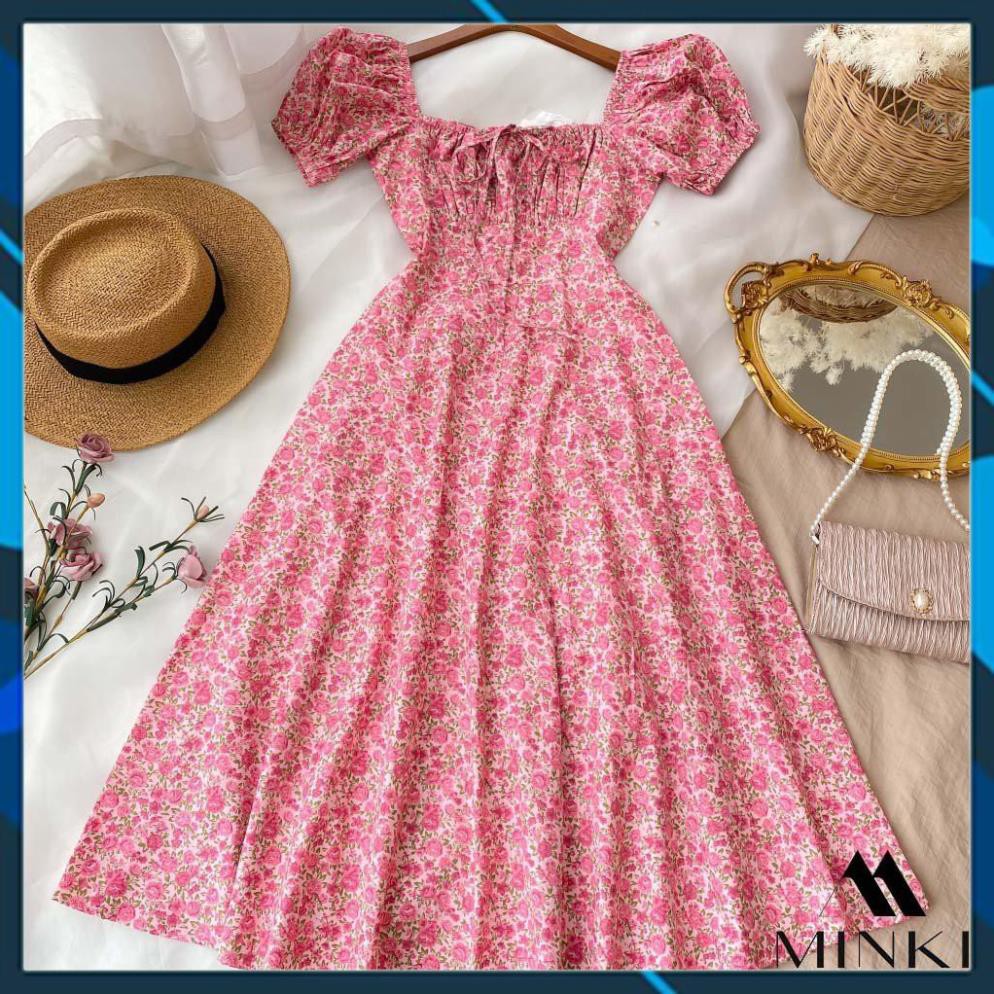 [ HOT DEAL ]  Váy Hoa Nhí Cổ Vuông - Chất liệu Thô Pha Tơ Nhập Khẩu - Phiên Bản Hoa Hồng Vintage [][] | BigBuy360 - bigbuy360.vn