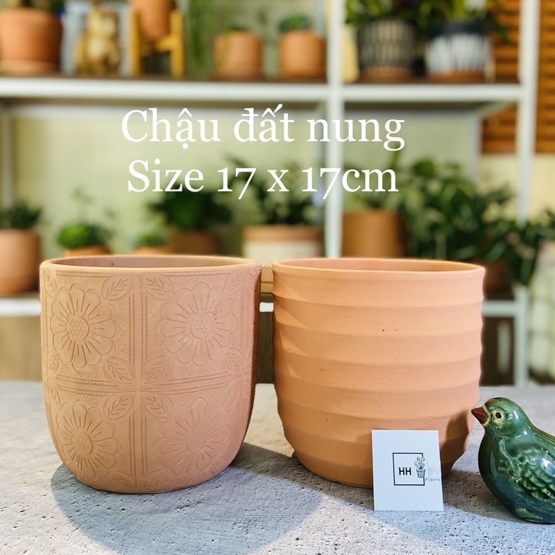 Chậu đất nung nhiều hoạ tiết, Size 17x17cm chậu trồng cây