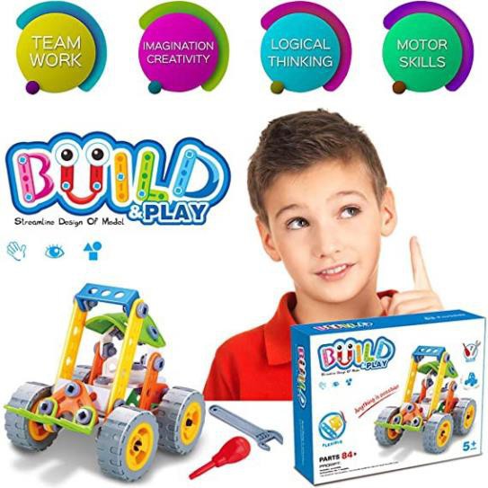 Đồ chơi phát triển kỹ năng Stem - Build&Play - lắp ghép mô hình xe nâng 84 chi tiết Toyshouse J-7703