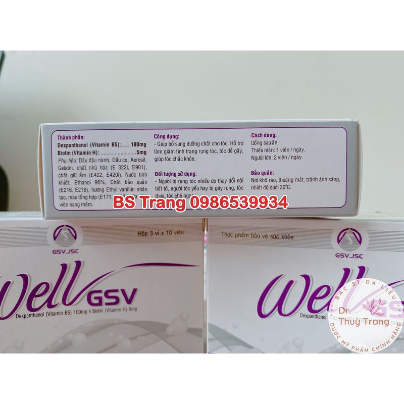 Viên uống Well GSV giảm rụng tóc, giảm nhờn cho da, bổ sung dưỡng chất cho tóc hộp 30 viên