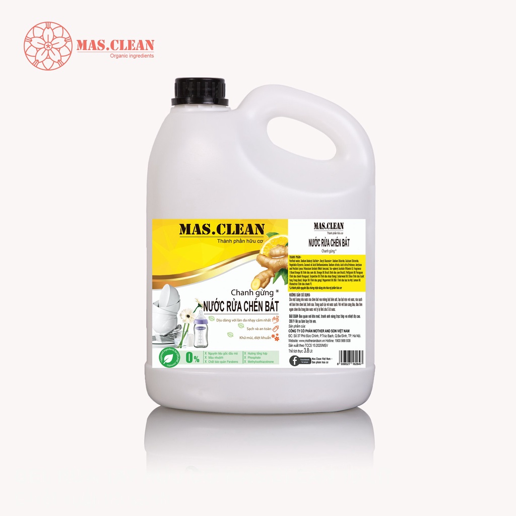 Nước rửa chén hữu cơ Mas.Clean can 3.8L tiết kiệm