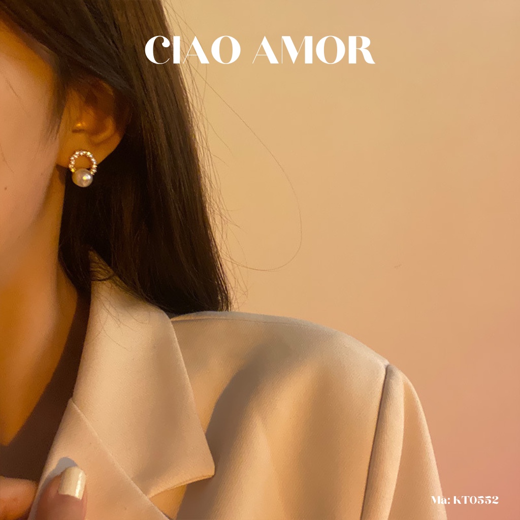 Khuyên tai nữ, Bông tai nụ nữ bạc 925 vòng đá đính ngọc dưới Trang sức Ciao Amor - KT0552
