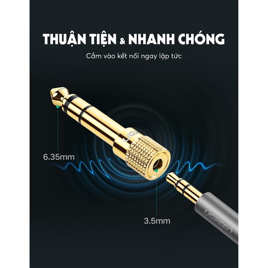 Đầu jack chuyển đổi âm thanh từ cổng 3.5mm cái sang cổng 6.5mm( 6 ly ) đực chính hãng UGREEN 20503