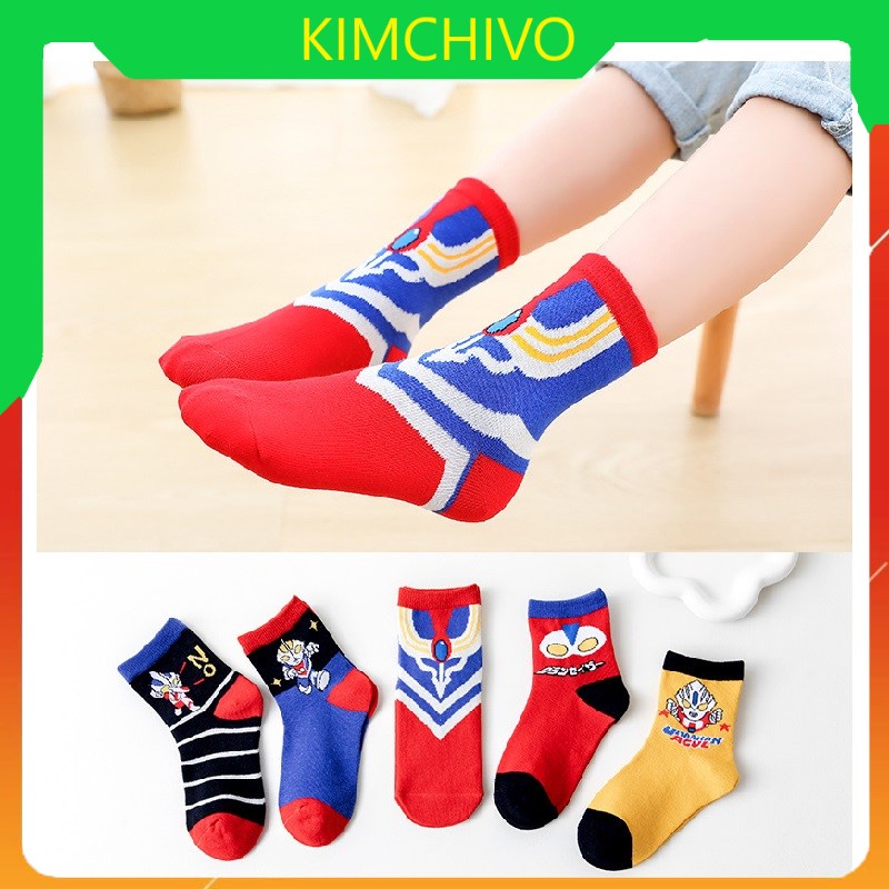 Combo 5 đôi tất siêu nhân CỔ CAO hàng tag cho bé 1-12 tuổi