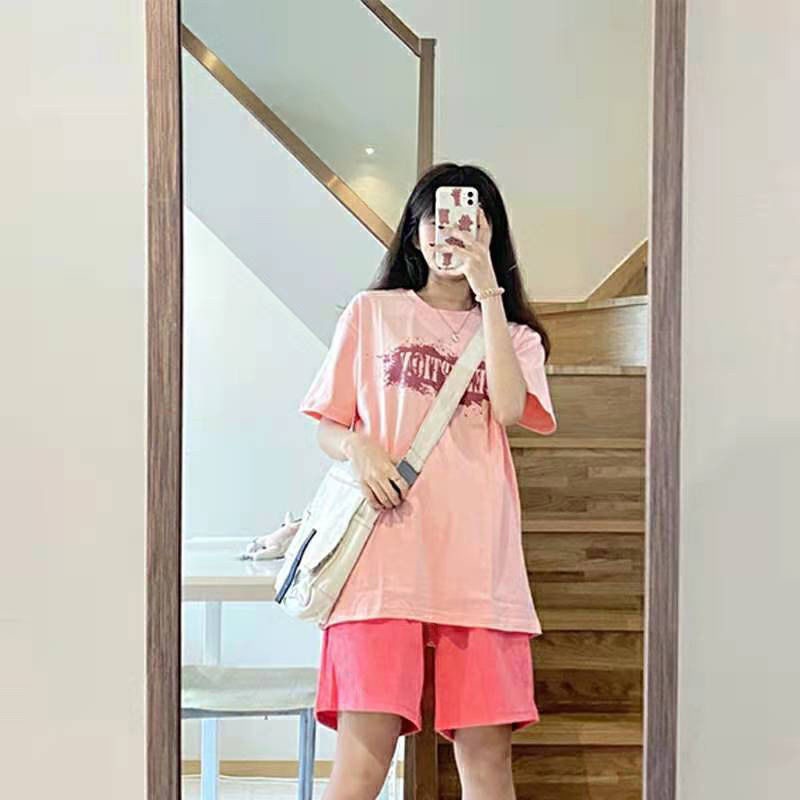 Set Áo Thun Ngắn Tay Form Rộng Và Quần Short Ống Rộng Phong Cách Mới Dành Cho Nữ