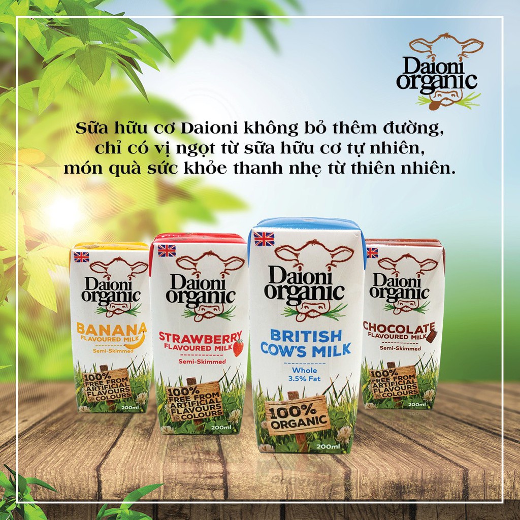 Sữa tươi hữu cơ nguyên kem Daioni 200ml x 18 hộp.