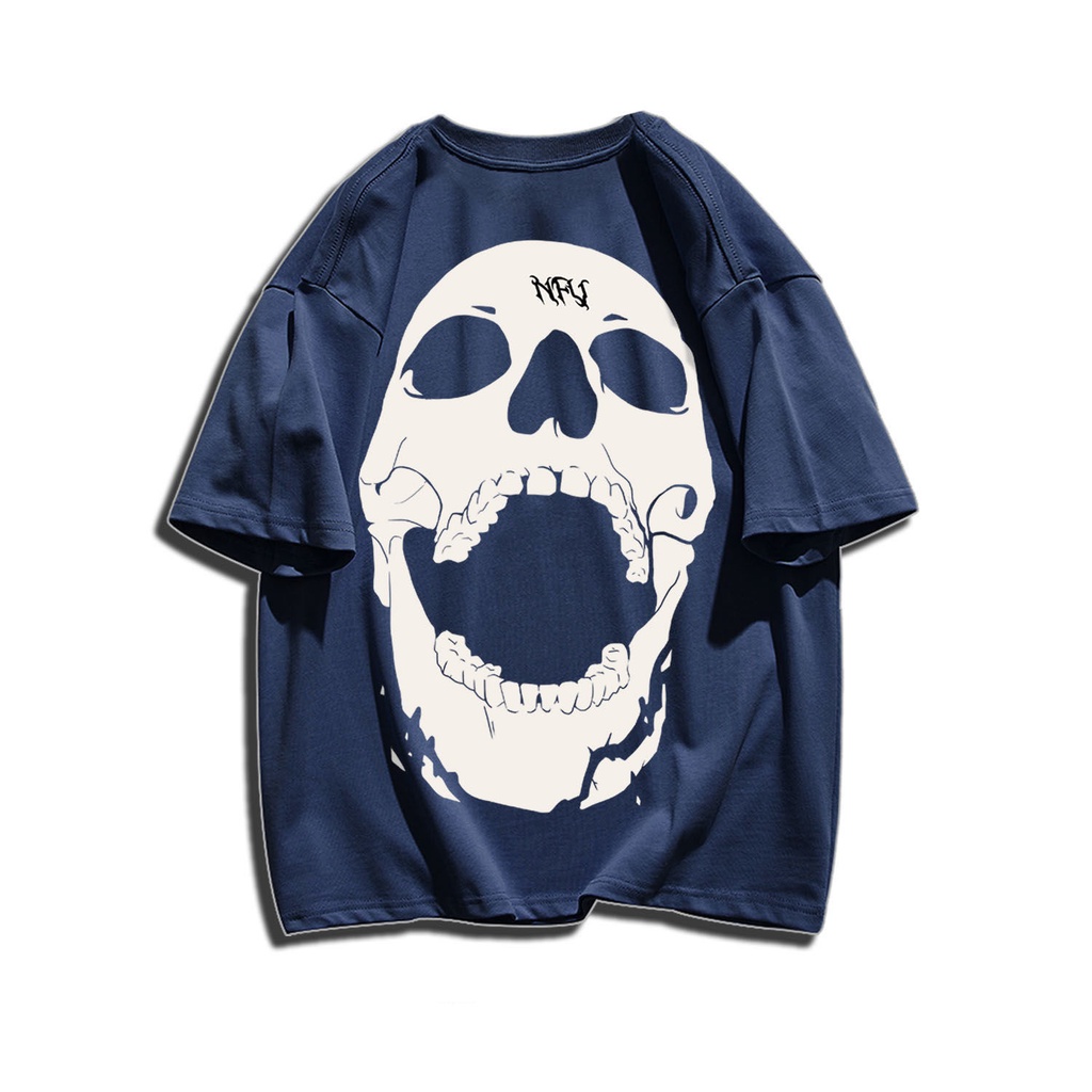 Áo Thun Cotton Tay Ngắn In Hình Đầu Lâu Màu Tối Phong Cách Hip Hop Thời Trang Mùa Hè Mới Cho Nam Và Nữ