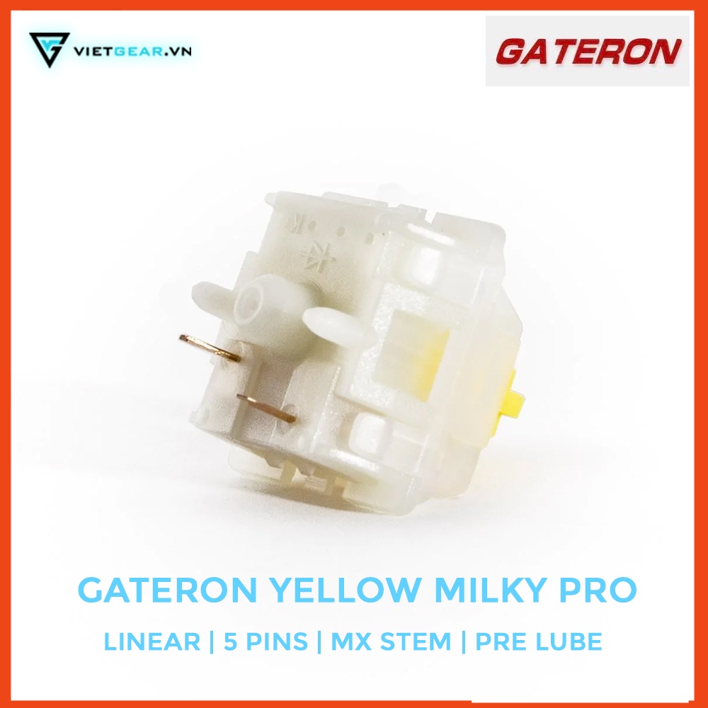Công tắc bàn phím Switch Gateron Milky Yellow Pro 5 pins Prelube bao mượt
