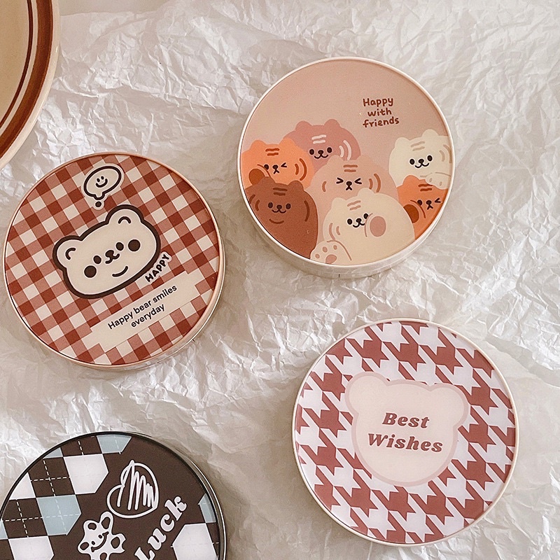 Khay Gương Meow Tròn Hoạ Tiết - Case Đựng Lens