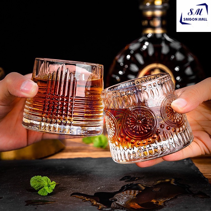 Ly Thủy Tinh Deli Vintage whisky Rock Glass 170ml, cốc thủy tinh đáy xoay phong cách Châu Âu