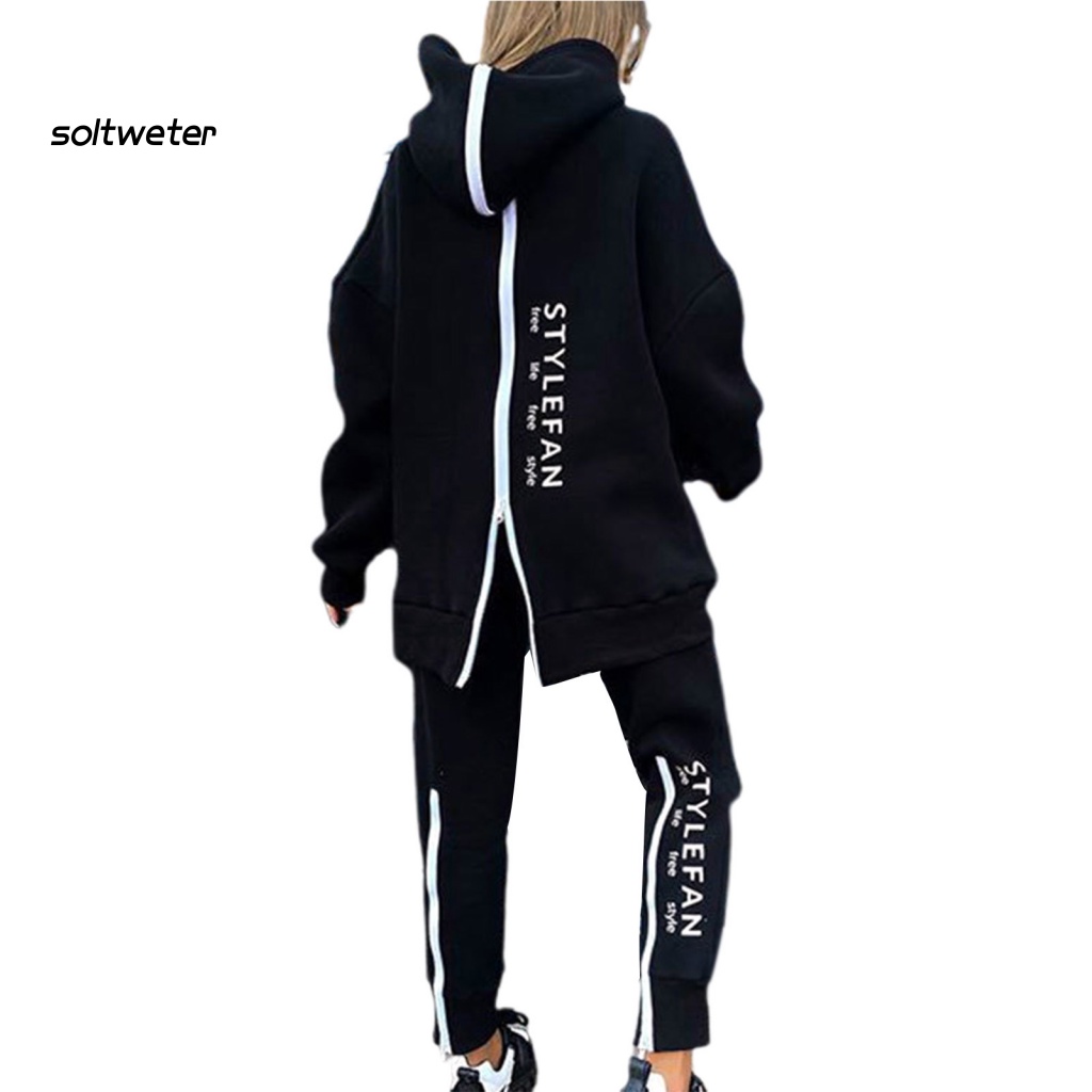 Bộ Áo Hoodie Dài Tay In Chữ + Quần Dài Cỡ Lớn Dễ Phối Đồ Cho Nữ