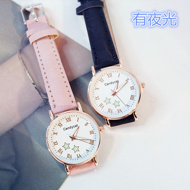 Đồng hồ nữ kim hình sao dây da candycat