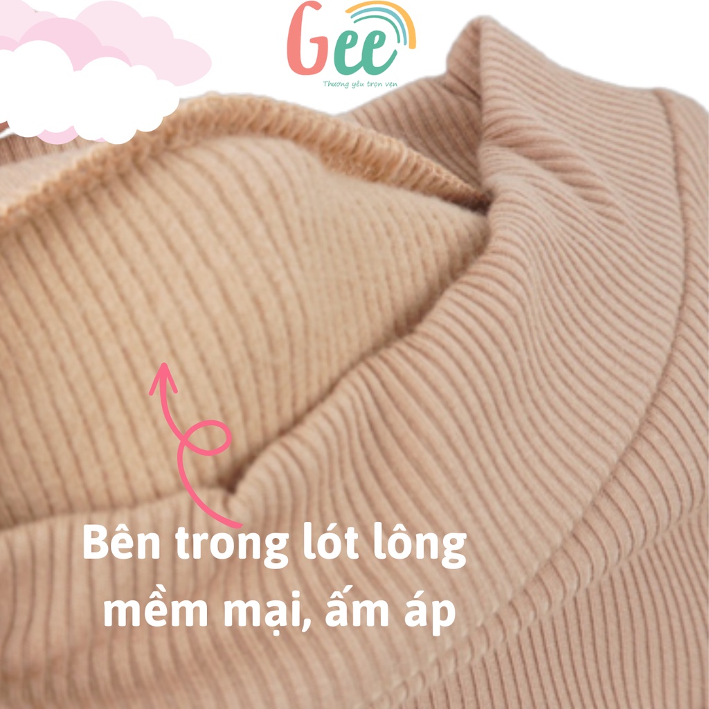 Áo Giữ Nhiệt Bé Trai Bé Gái Len Tăm Gee, Áo Ấm Thu Đông Trẻ Em, Người Lớn Vải Sồi Cổ Lọ Lót Lông Mềm Mịn, Thấm Hút